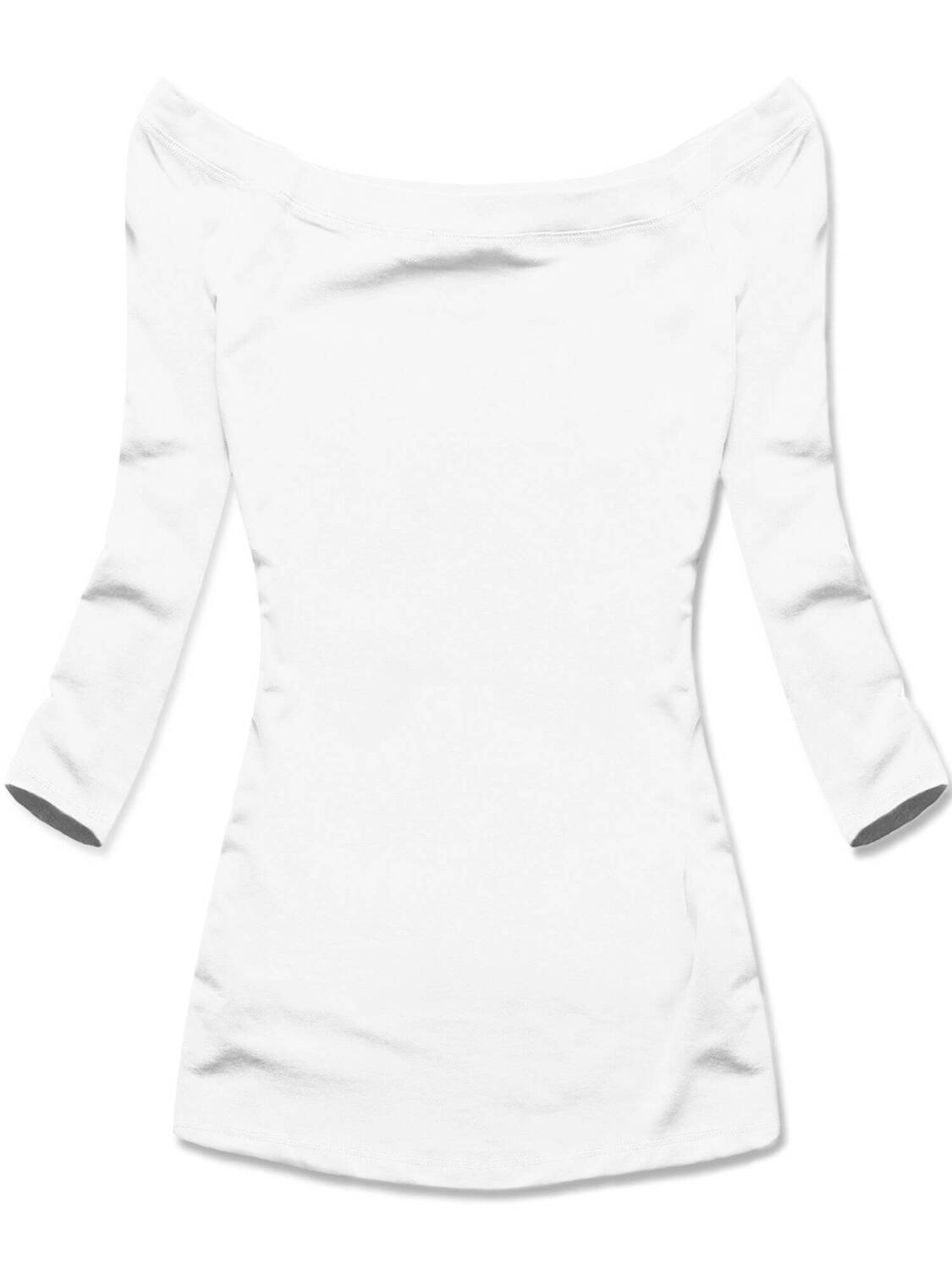 Biała klasyczna bluzka z dekoltem w łódkę, elegancka i elastyczna