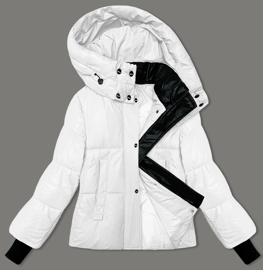 Biała zimowa pikowana śliczna kurtka damska z kołnierzem