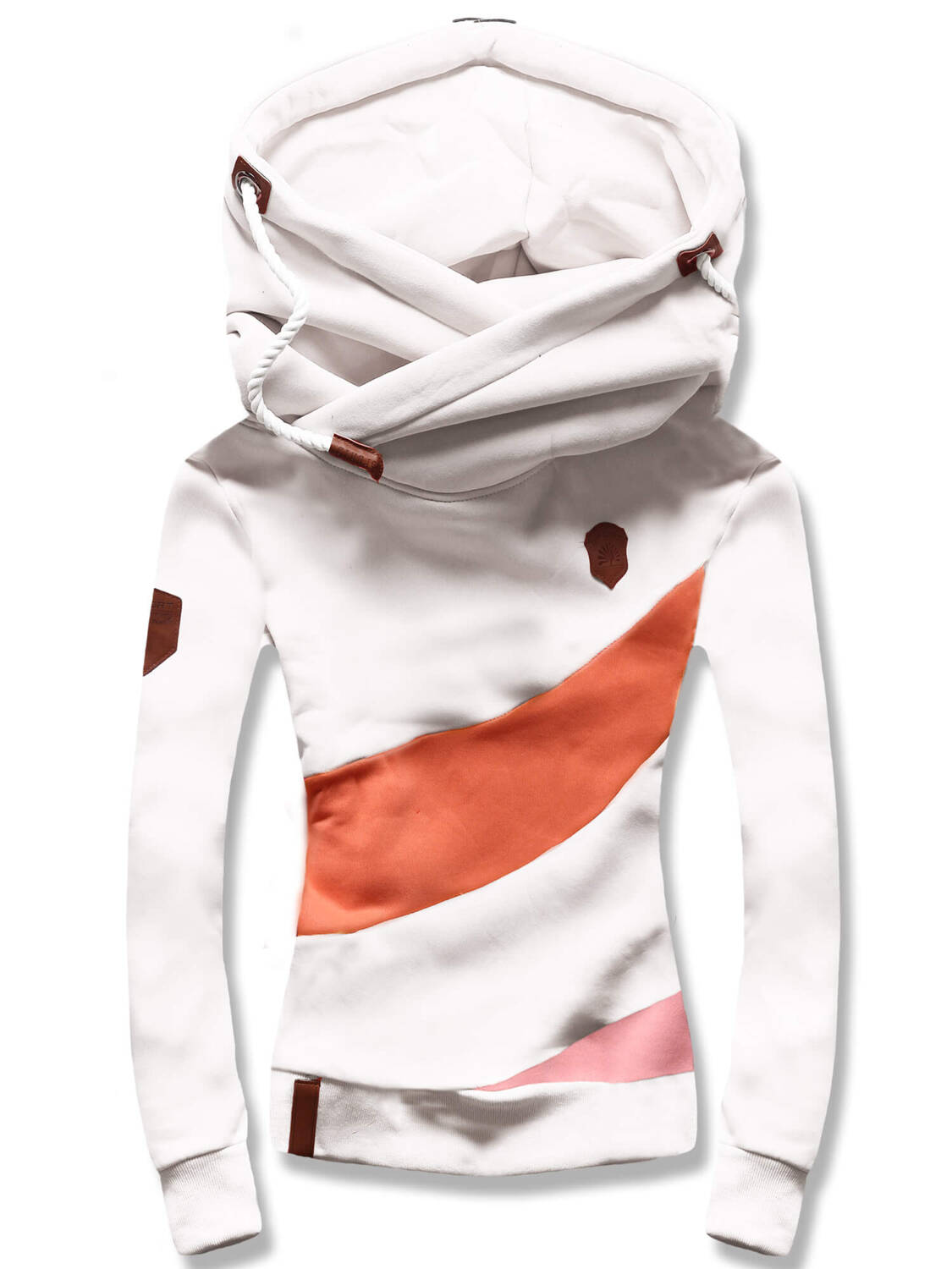 Biało brzoskwiniowa unikalna bluza damska z kapturem