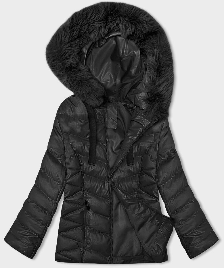Czarna kurtka zimowa pikowana z kapturem