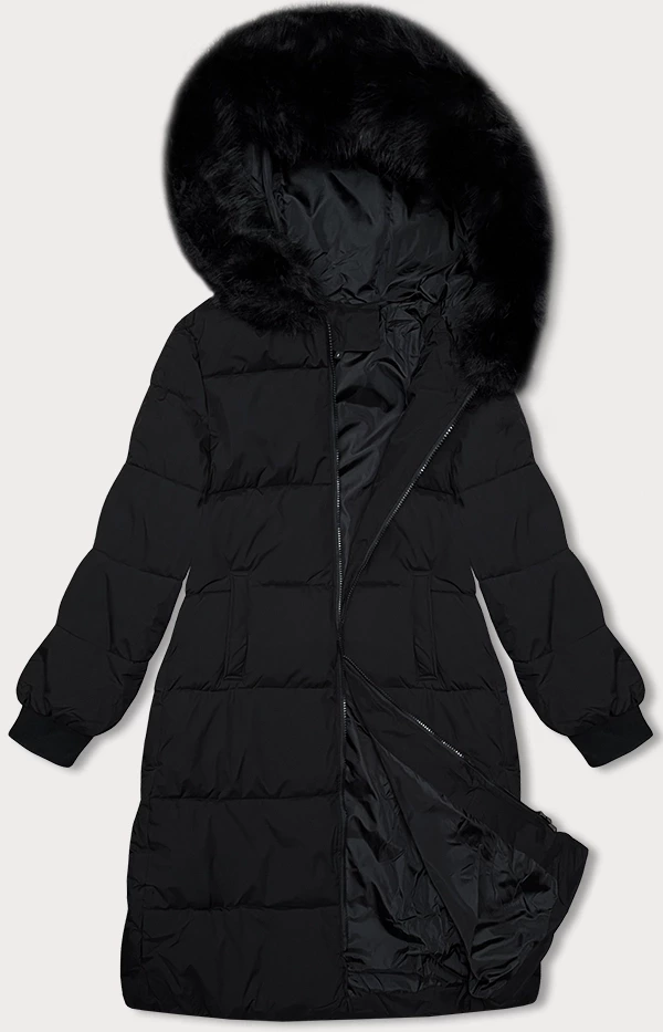 Czarna zimowa ciepła pikowana kurtka damska