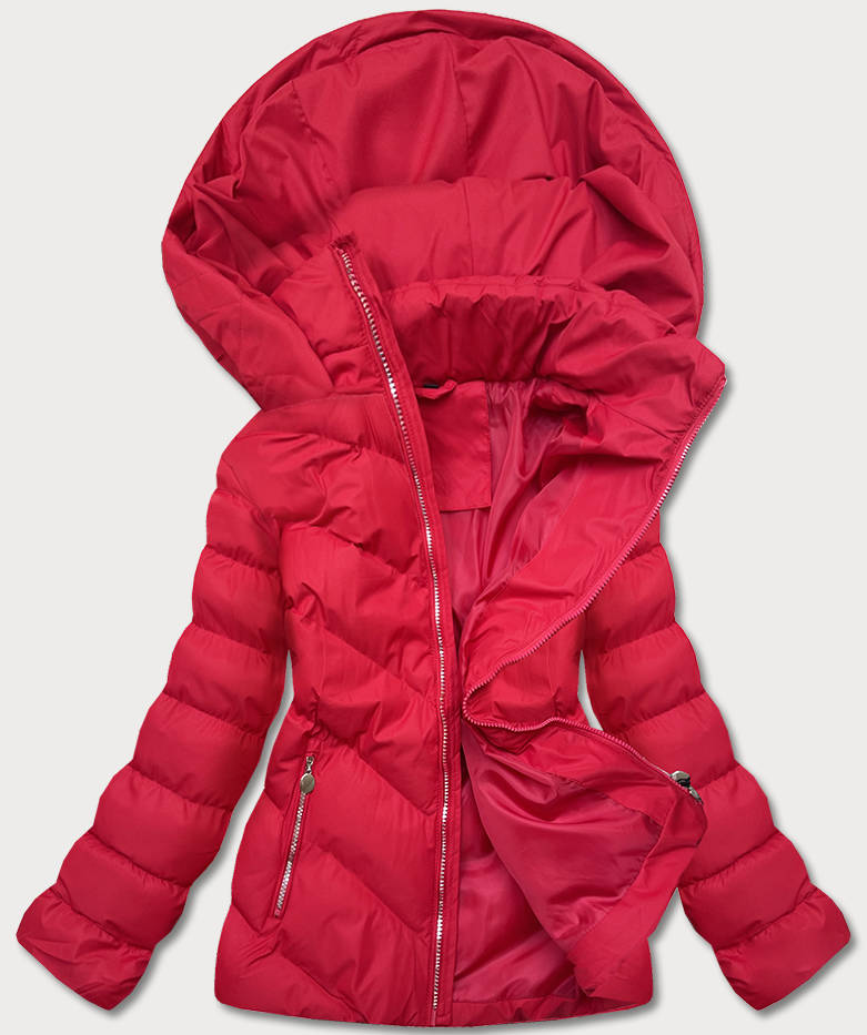 Czerwona zimowa pikowana kurtka z kapturem