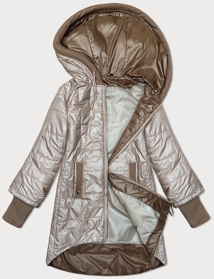 Jasnobeżowa kapitalna damska pikowana kurtka z wydłużonymi ściągaczami