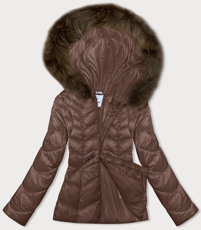 Jasnobrązowa damska pikowana kurtka z kapturem