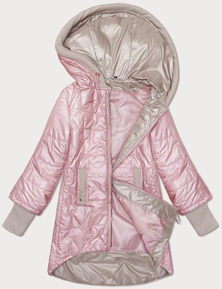Różowa kapitalna damska pikowana kurtka z wydłużonymi ściągaczami