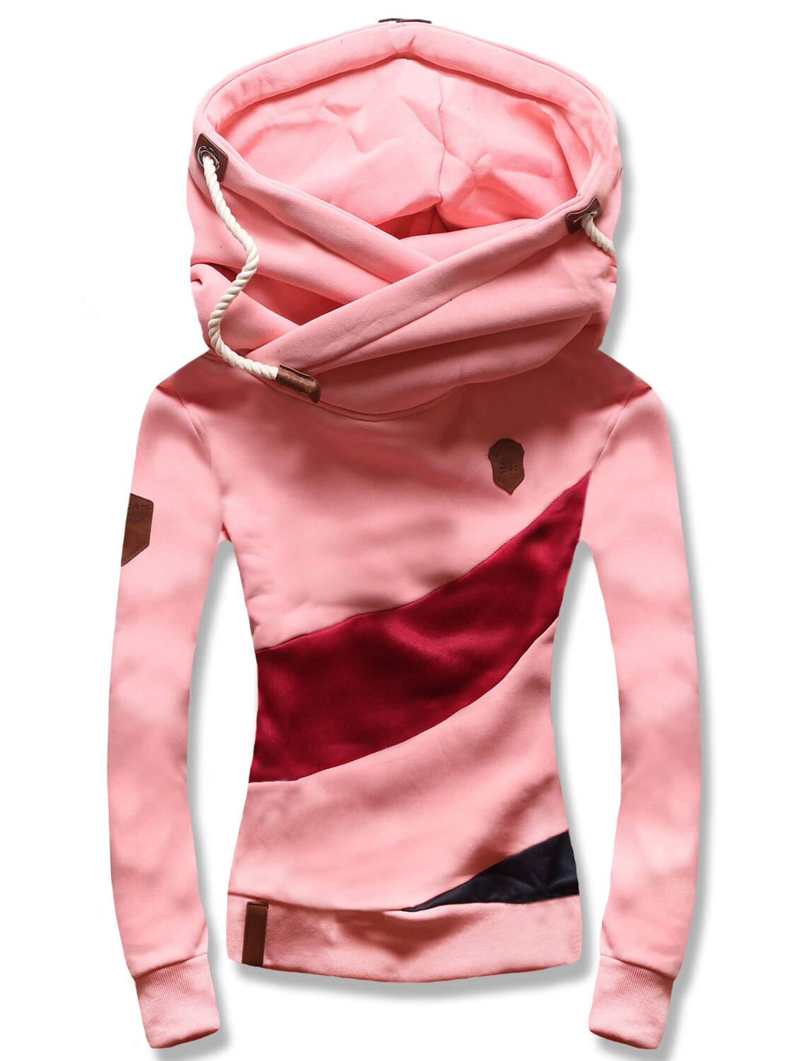 Różowo bordowa unikalna bluza damska z kapturem